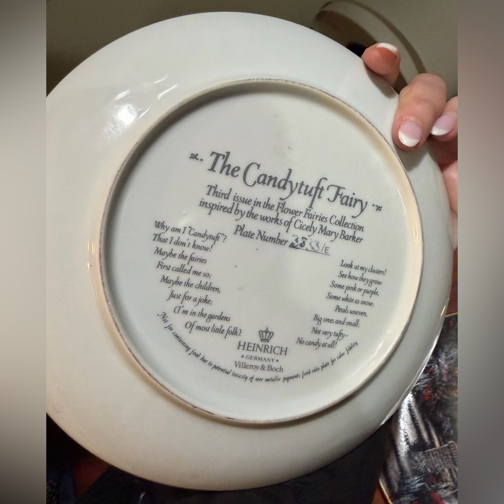 HEINRICH VILLEROY & BOCH "THE CANDYTUFT FAIRY" COLLECTOR PLATE COA #3833/E - Picture 3 of 4